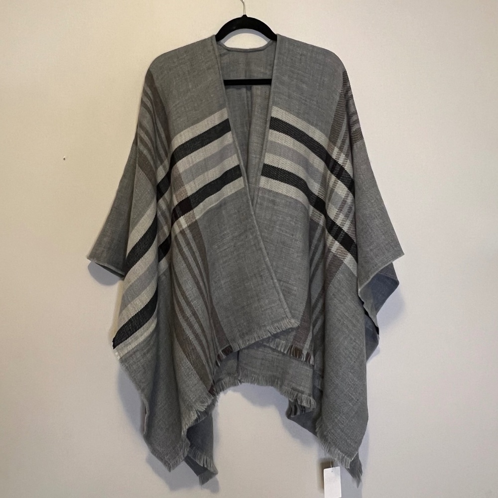 UNIQLO 2-Way Knit Blanket Poncho Shawl Gray Plaid NWT